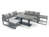 Fimous 7 Seater Aluminium Outdoor Garden Furniture Set with Adjustable Rising Lifting Dining Table 3 Seater Sofa Big Footstool 2 Side Tables Dark Grey