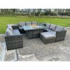 Fimous U Shape Outdoor Rattan Garden Furniture Gas Fire Pit Table Sets Gas Heater Lounge Sofa Dark Grey Big Footstool 10 Seater