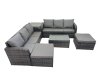 Fimous Outdoor 3 Seater Sofa Coffee Table Set Garden Rattan Furniture Set 8 Seater with 2 Big Stools Side Table Dark Grey