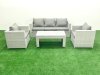 Fimous Rattan Garden Furniture Set 4 Pieces Outdoor Garden Sofa Oblong Coffee Table Set with 2 Chairs Light Grey Mixed