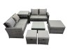 Fimous PE Rattan Garden Furniture Set Lounge Double Seat Sofa Coffee Table Set with Side Table 3 Stools Dark Grey Mixed
