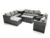 Fimous Rattan Garden Furniture Sofa Set with Coffee table Armchair Side Table 3 Footstools Dark Grey Mixed