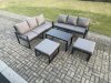 Fimous Aluminium Patio Outdoor Garden Furniture Lounge Sofa Set with Oblong Coffee Table 2 Big Footstools Dark Grey