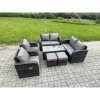 Fimous Patio Garden Furniture Sets Wicker 8 Seater Outdoor Rattan Furniture Sofa Sets with Rectangular Coffee Table Reclining Chair 2 Small Footstools