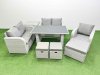 Fimous Rattan Sofa Outdoor Furniture with Dining Table,Side Table,Love Sofa,3 Stools Patio Furniture Light Grey 8 Seater