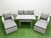 Fimous PE Rattan Garden Furniture Set Reclining Chair Sofa Lounge Sofa Set Rectangular Dining Table Side Table 2 Big Footstool Light Grey