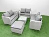 Fimous 7 Seater PE Wicker Rattan Furniture Sofa Sets with Square Coffee Table 2 Seater Love Sofa Big Footstool Side Table Light Grey