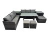 Fimous 9 Seat Outdoor Wicker PE Rattan Garden Furniture Set Dining Table Sofa Set with 2 Side Tables 3 Stools Dark Grey Mixed