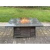 Fimous Outdoor Rattan Garden Furniture Sofa Set Gas Fire Pit Dining Table Gas Heater Burner With Armchair 7 Seater Dark Grey Mixed