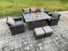 Fimous 6 Seater?Outdoor Rattan Sofa Set Garden Furniture Gas Firepit Dining Table Heater with Side Table 2 Small Footstool Dark Grey Mixed