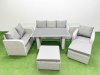 Fimous Rattan Outdoor Table Reclining Chair Sofa Set with 2 Side Tables 2 Big Stools Light Grey 8 Seater