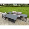 Fimous Aluminium Garden Furniture Set 4 Piece Aluminium Lounge Seating Adjustable Rising Lifting Dining Table Set with Cushions Side Table Dark Grey
