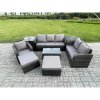Fimous Outdoor Garden Furniture Sets 8 Pieces Wicker Rattan Furniture Sofa Sets with Rectangular Coffee Table Loveseat Sofa 2 Big Footstool 2 Side Tables
