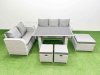 Fimous Garden Furniture Set PE Ratten Garden Sofa Set with Rectangular Dining Table 3 Stool Side Table Light Grey