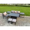 Fimous Aluminum Outdoor Dining Set Patio Dining Furniture Set Includes Adjustable Rising Lifting Dining Table Chairs with 2 Small Footstools Side Table