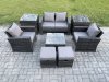 Fimous Rattan Wicker Garden Furniture Patio Conservatory Sofa Set with Square Coffee Table Armchair 2 Seater Sofa 2 Small Footstools 2 Side Tables