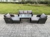 Fimous Garden Furniture Sets 7 Seater Rattan Furniture Manual Wicker Patio Sofa Patio Conversation Set with 2 Big Footstool Dark Grey Mixed