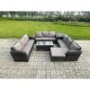 Fimous 12 Seater Rattan Garden Furniture Set Indoor Outdoor Patio Sofa Set with Coffee Table 3 Footstools Side Table Dark Grey Mixed