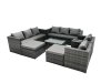 Fimous Rattan Garden Furniture Dining Set 10-seater Patio Coffee Table Sofa Set with 2 Big Stools Dark Grey Mixed