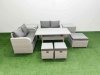 Fimous 7 Seater Outdoor Love Sofa Set Rattan Garden Furniture Set with Rectangular Dining Table 3 Footstool 2 Side Tables Light Grey
