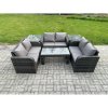 Fimous 6 Seater Rattan Garden Furniture Set Indoor Outdoor Patio Sofa Set with Coffee Table Love seat Sofa 2 Side Tables Dark Grey Mixed