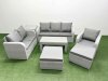 Fimous Patio PE Wicker 8 Seater Outdoor Rattan Furniture Sofa Sets with Oblong Coffee Table Reclining Chair Loveseat Sofa 3 Seater Sofa 2 Big Footstools Side Table Light Grey