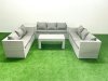 Fimous Rattan Garden Outdoor Furniture Set 9 Seater Garden Sofa Oblong Coffee Table Set with Side Table Light Grey Mixed