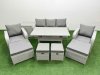 Fimous PE Rattan Lounge Sofa Set 9 Seater Outdoor Garden Furniture Set with Dining Table 3 Seater Sofa 2 Big Footstools Side Table Light Grey