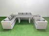 Fimous 8 Seater Wicker PE Rattan Furniture Outdoor Dining Table 3 Seater Sofa Armchair Set Light Grey