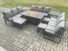 Fimous Aluminium Garden Furniture Outdoor Set Patio Lounge Sofa Gas Fire Pit Dining Table Sets with 3 Footstools 2 Side Tables Dark Grey