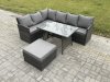 Fimous Rattan Garden Furniture Corner Sofa Set with Oblong Dining Table Big Footstool Outdoor Wicker Rattan Set Dark Grey Mixed