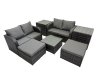 Fimous Rattan Garden Outdoor Furniture Set Love Sofa Square Coffee Table Set with 2 Side Table 2 Big Stools Dark Grey Mixed