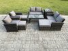 Fimous 9 Seater Dark Grey Mixed High Back Rattan Sofa Set Coffee Table Garden Furniture Outdoor Patio With Love Sofa Arm Chairs 3 Footstools Side Table