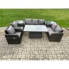 Fimous Wicker PE Rattan Outdoor Garden Furniture Sets Height Adjustable Rising lifting Dining Table Reclining Chair Sofa Set with 2 Side Tables Dark Grey Mixed