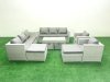 Fimous Outdoor Rattan Garden Furniture Set with Grey Cushions Luxury 12 Seater with 2 Chairs and Coffee Table For Conservatory,Patio