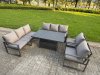 Fimous Garden Aluminium Furniture Set Dark Grey 10 Seater Outdoor Patio Adjustable Rising Lifting Dining Table with 3 Footstools 2 Side Tables Dark Grey