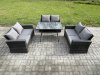 Fimous 6 Seater Rattan Wicker Garden Furniture Patio Conservatory Sofa Set with Rectangular Dining Table Love Seat Sofa