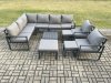 Fimous 11 Seater Outdoor Lounge Corner Sofa Set Aluminum Garden Furniture Sets with Square Coffee Table 2 Chairs 3 Footstools Dark Grey