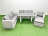Fimous Rattan Garden Furniture Dining Set 8-seater Patio Rectangular Table Sofa Set with 2 Side Tables Big Stool Light Grey