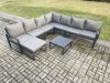 Fimous Outdoor Garden Furniture Patio Lounge Corner Sofa Aluminium Set with Square Coffee Table Big Footstool Dark Grey