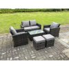 Fimous 6 Seater Dark Grey Mixed High Back Rattan Sofa Set Rectangular Coffee Table Garden Furniture Outdoor 2 Stools