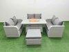 Fimous 7 Seater PE Wicker Rattan Furniture Sofa Sets with Firepit Dining Table 2 Seater Love Sofa Big Footstool Light Grey