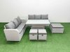 Fimous Outdoor Garden Furniture Sets 9 Seater Wicker Rattan Furniture Sofa Sets with Adjustable Lifting Dining or Coffee Table high Back Lounge Sofa 3 Stools Side Table Light Grey