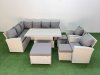 Fimous 11 Seat Rattan Outdoor Garden Furniture Corner Sofa Set Adjustable Lifting Dining or Coffee Table Set with 3 Footstools Light Grey
