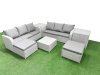 Fimous Outdoor Garden Furniture Sets 8 Seater Wicker Rattan Furniture Sofa Sets with Square Coffee Table high Back Lounge Sofa 2 Big Footstool 2 Side Table Light Grey