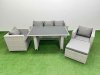 Fimous Patio Garden Furniture Sets with Black Glass Top Dining Table Armchair 3 Seater Sofa Big Stool Light Grey