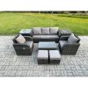 Fimous 7 Seater Rattan Garden Furniture Set Patio Outdoor Lounge Sofa Set with Rectangular Coffee Table 2 Small Footstools 3 Seater Sofa 2 Side Tables Dark Grey Mixed