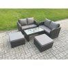 Fimous High Back Rattan Garden Furniture Set with Loveseat Sofa Rectangular Coffee Table 2 Big Footstool Indoor Outdoor Patio Lounge Sofa Set Dark Grey Mixed
