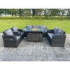 Fimous Dark Mixed Grey Rattan Outdoor Garden Furniture Gas Fire Pit Table Sets Gas Heater Lounge Love Sofa Reclining Chairs 7 Seater