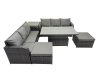Fimous Rattan Garden Furniture Dining Set 8-seater Patio Height Adjustable Rising Lifting Table Sofa Set with Side Table 2 Big Footstool Dark Grey Mixed